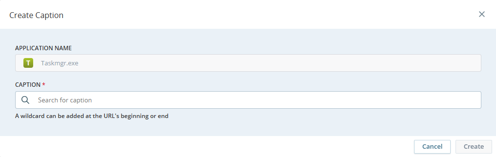 Image of Create Caption dialog.